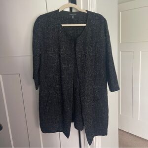 Eileen Fisher Virgin Wool textured tweed Pockets Open Cardigan jacket black